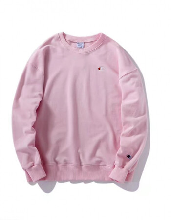 潮牌冠军女装卫衣圆领套头胸前logo简约绣花秋款街头情侣装 浅粉色 m