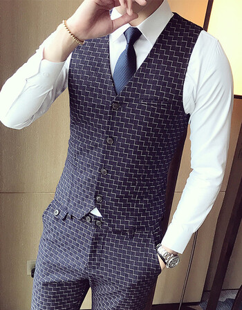 男士黑色格子西装马甲商务韩版修身西服马夹 mj83马甲 l