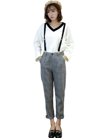 格子背带裤女2017秋冬季新款宽松显瘦英伦复古吊带裤哈伦西裤女潮