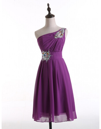 长款时尚结婚敬酒服新娘伴娘单肩斜肩修身显瘦红色礼服 深紫色短款 xl