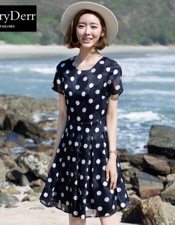 mirryderr品牌2018新款大码连衣裙夏装淑女波点短袖连衣裙女中长款