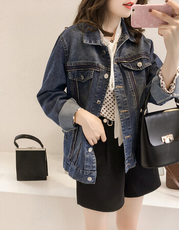 2018春装女装新款chic长袖牛仔外套女短款宽松显瘦休闲夹克衫上衣