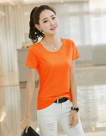 2018夏季新款女装简约t恤棉打底衫纯色短袖t恤女士上衣 橙色 xxl