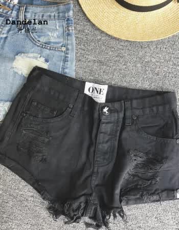 丹德兰香港潮牌2018新款做旧磨边水洗毛边翘臀辣妹破洞牛仔裤短裤热裤