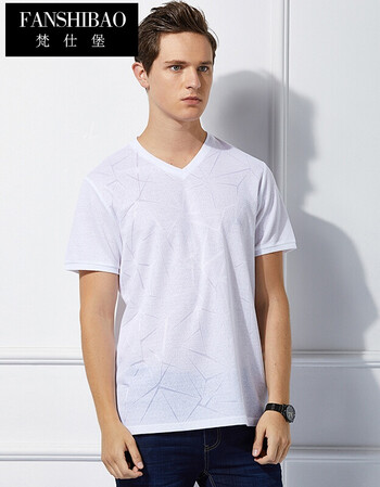 梵仕堡鸡心领短袖t恤男装2018夏季新款韩版中年v领修身t恤上装品牌
