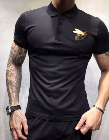 2018夏季新款潮牌刺绣小蜜蜂修身polo衫男士翻领衫短袖t恤 保罗衫