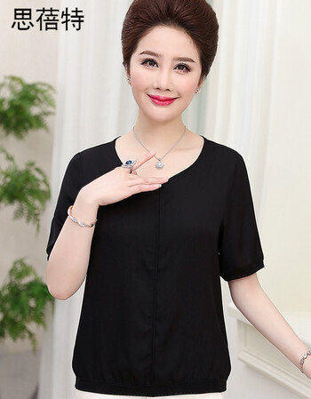 中老年女夏装上衣2018新款真丝短袖t恤40-50岁中年妈妈装夏季小衫