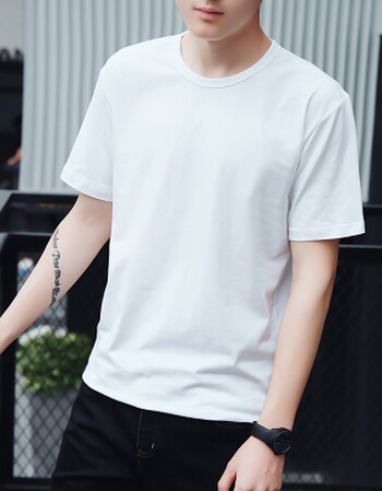 全白t恤男短袖宽松全黑全色上衣夏2018韩版百搭潮款纯色 白色 l