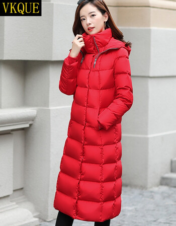 vkque 羽绒服女长款过膝修身显瘦中长款红色结婚礼服回门敬酒本命年