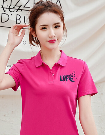 t恤2018夏季新款休闲运动翻领短袖体恤女韩版宽松显瘦polo衫 玫红色
