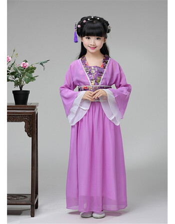古装仙女公主裙子汉服古筝演出服女童古代唐装贵妃写真服 紫色 130cm