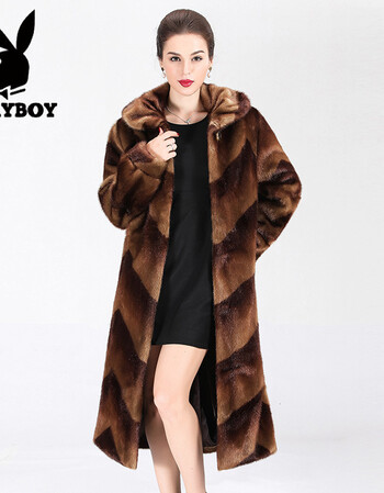 花花公子新款真水貂毛皮草外套女士貂皮大衣整貂长款皮草风衣外套