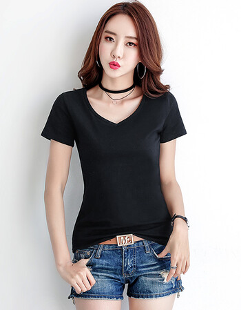 2018夏季韩版修身显瘦纯色百搭打底衫体恤上衣短袖t恤女 366黑色 m