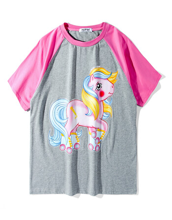 夏尔维纳2018早春新款潮牌独角兽短袖纯棉打底衫小马宝莉情侣装宽松