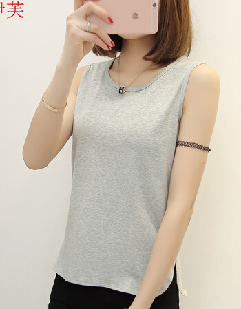 chic女2018新款夏季韩版宽松白色背心圆领无袖百搭t恤上衣小衫 浅灰 s