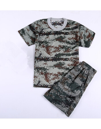 儿童夏令营迷彩服套装短袖男女童学生军训服小孩户外t恤军装 丛林迷彩