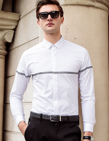 2018新款男士衬衫男长袖时尚百搭修身韩版潮流春季衬衣帅气衬衫唯品会