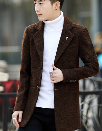 韩利郎男装 男士外套夹克男外衣服冬季潮流韩版男装毛呢子大衣秋冬中