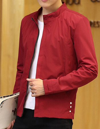 新款男士外套夹克男装青年休闲薄款韩版潮流春季防晒衣服 酒红色薄款