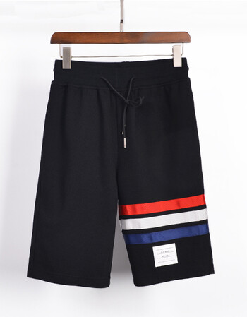 夏装新款tb红白蓝条纹卫裤短裤男女情侣休闲5分裤中裤沙滩裤 黑色 s