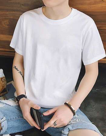 短袖男t恤纯白宽松韩版上衣服体t桖百搭半袖潮 白色 l