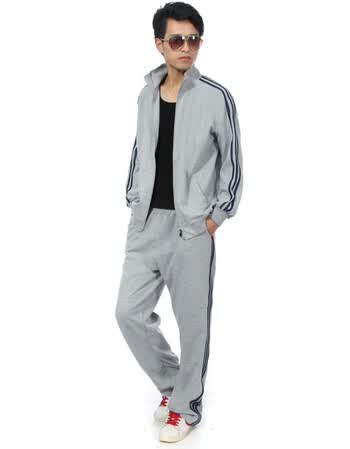秋款纯棉男士运动套装运动服男户外休闲卫衣裤套装 灰色 l 165--170