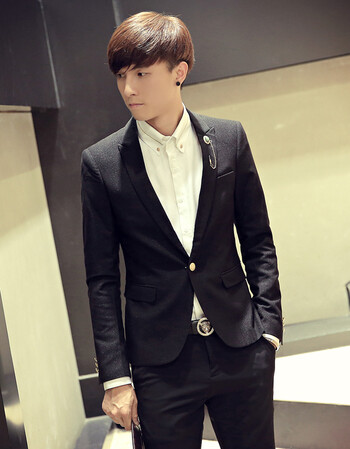 佐卡专卖新款修身西服男新款修身韩版西装男潮流发型师西服男士外套