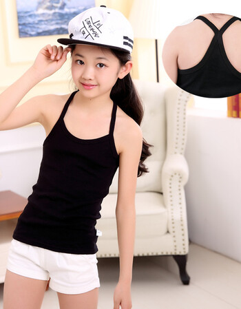 儿童女童吊带小背心棉打底夏季11岁中大童女孩无袖内衣 黑色 110号