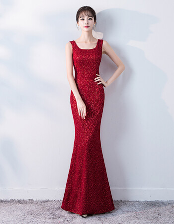 新款酒红色宴会晚礼服优雅长款时尚年会礼服修身模特礼仪服女 酒红色
