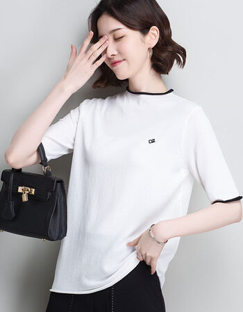 丞贵短袖白色t恤衫女短款2018夏装冰丝针织打底衫体恤夏天中袖上衣服