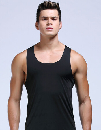男士冰丝背心男纯色款夏季一片式无痕吊带男土背心夏天修身型 黑色