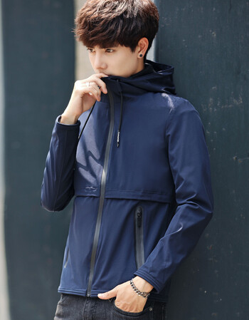 男土夹克2018春秋季男生外套韩版潮流男百搭修身帅气个性外衣 蓝色