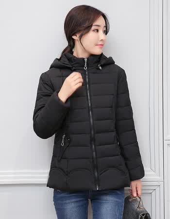新款秋冬韩版棉衣女短款连帽卸修身棉服女时尚外套冬装棉袄女 黑色