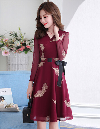 连衣裙2018新款女装春装中长款夏季衣服春季端庄大气流行裙子 枣红色
