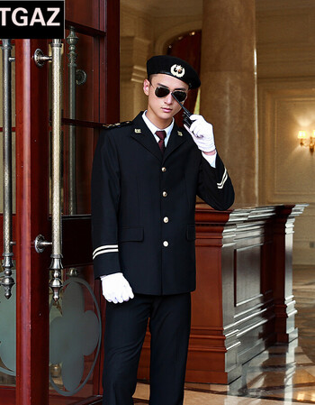 sudina新款形象岗礼宾服秋装黑色翻领物业房产售楼处制服套装 贝雷帽