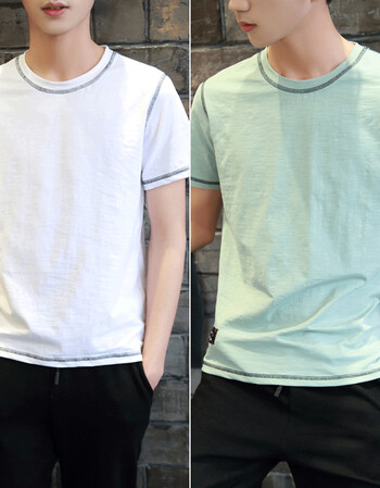 短袖t恤韩版修身圆领半袖夏装2018潮男装上衣学生衣服 白色 浅绿色 m