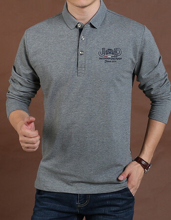 翻领男装春秋长袖体恤男休闲舒适宽松大码中青年男t恤打底 3545深灰色