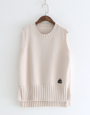 休闲风针织小背心春季女装圆领套头拼贴帽子马甲上衣 米色 均码