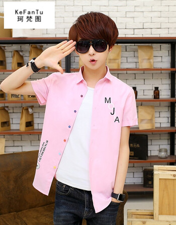 珂梵图中学生短袖衬衫男孩14-16岁男生13夏季15青少年16初中生帅气