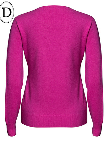 d家2015秋冬新品简约时尚 罗纹收边 圆领纯羊绒衫套头针织衫 玫红色 l