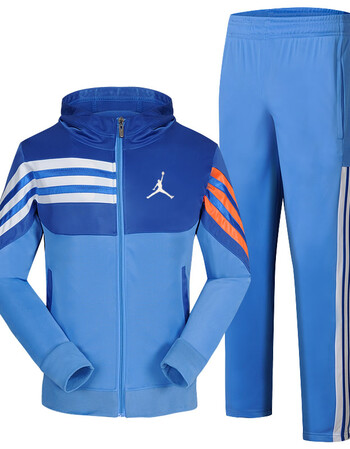 麦迪飞人库里出场服套装运动篮球训练外套印号定制春 乔丹立领蓝 xl