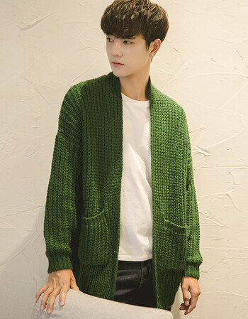 li)2018春秋季情侣bf风新款学生针织开衫韩版男毛衣外套潮流男装 绿色