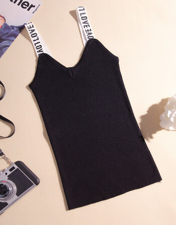 港味复古针织吊带背心女夏打底性感字母肩带v领bf风外穿吊带 黑色 m