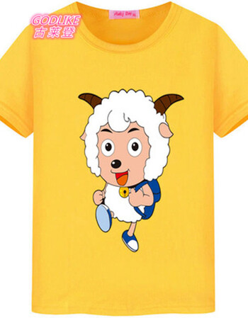 古莱登喜羊羊图案短袖半袖t恤儿童装男女孩宝宝圆领纯棉t恤23579男女