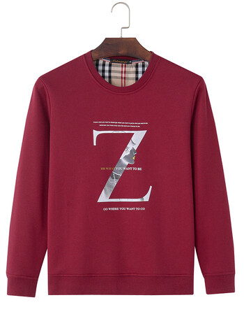 男士圆领套头卫衣宽松加大码毛圈棉无帽长袖恤学生上衣 酒红色(卫衣z