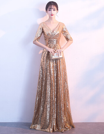梵藜金色晚礼服宴会2018新款长款高贵优雅端庄大气聚会派对主持人女夏