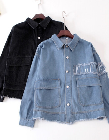 2018春季新款韩版宽松显瘦牛仔外套女大码牛仔服夹克学生上衣潮 蓝色