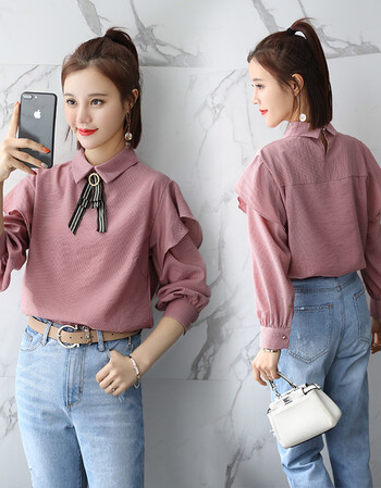 2018春新款女式女款气质显瘦时尚百搭衬衫短款小款上衣春装女装坊ccdd