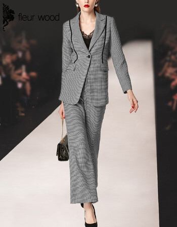 fleur wood 秋冬欧美风喇叭裤两件套套装 灰 s