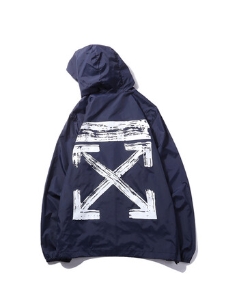 夏季防晒衣男薄款透气潮流韩版青少年off-white连帽衣服夹克外套 深蓝